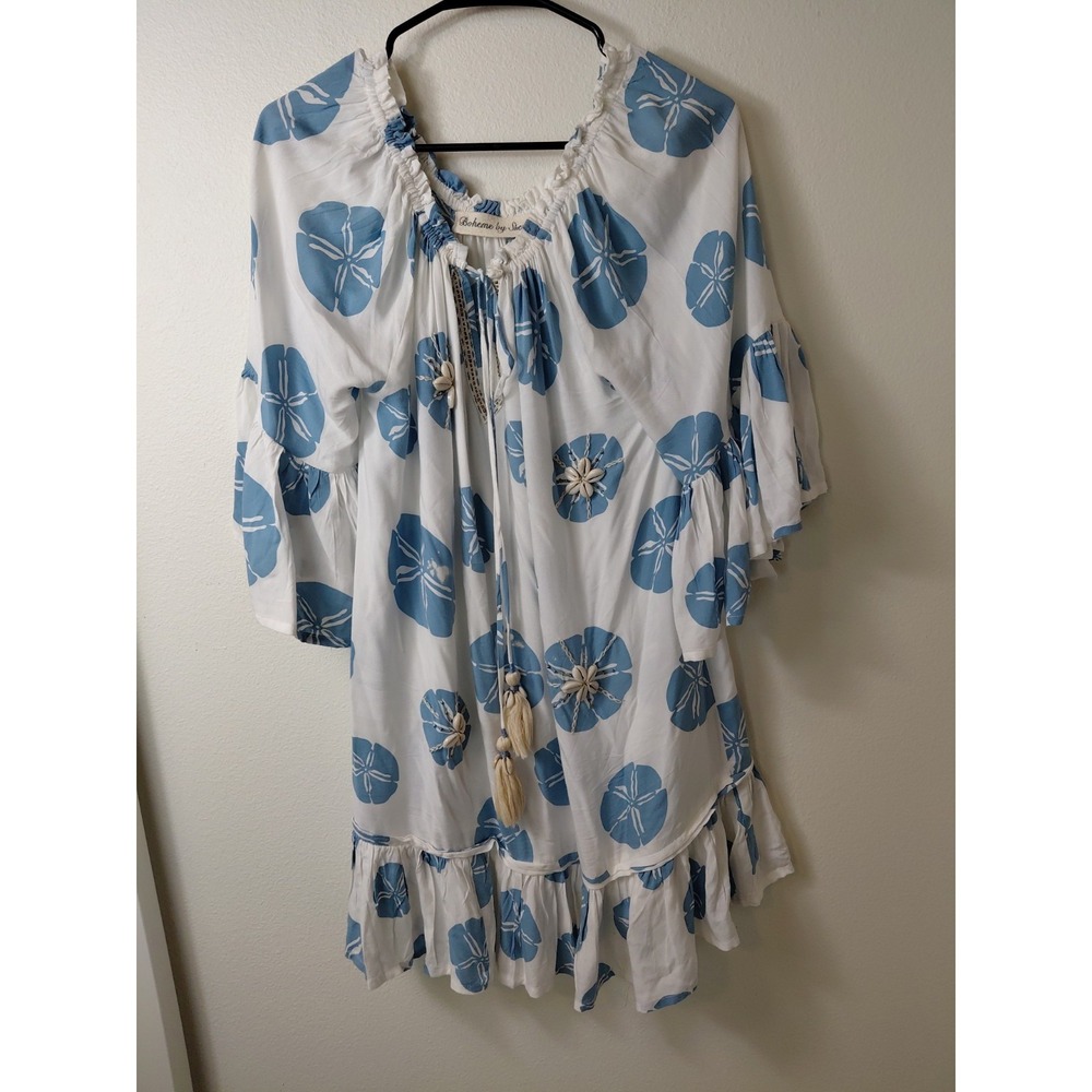 La Boheme  Womens Clementine Mini Dress/cover Up Sz Med Babydoll Beach Boho Y2k